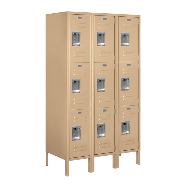 Wardrobe Locker, 36" W, 18" D, 66" H, (3) Wide, (9) Openings, Tan